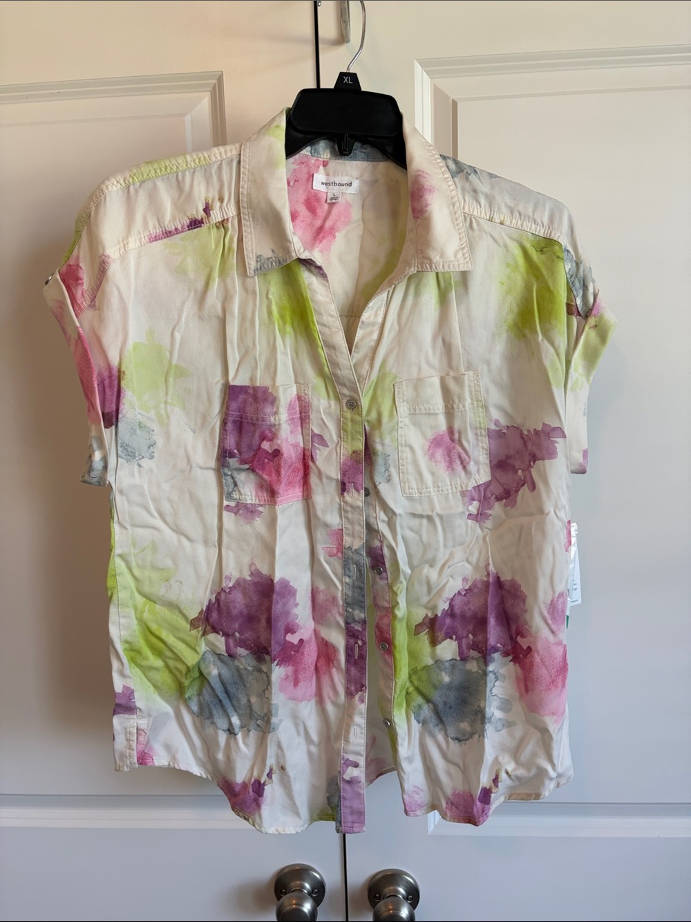 Westbound Watercolor Floral Button-Down Shirt - White, Pink, Green, Purple